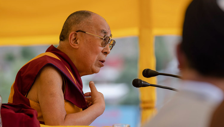 His Holiness the Dalai Lama addressing the crowd at Hussaini Park in Kargil, Ladakh, J&K, India on July 25, 2018. Photo by Tenzin Choejor