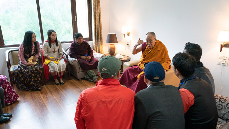 His Holiness the Dalai Lama speaking with members of the media at his hotel in Kargil, Ladakh, J&K, India on July 26, 2018. Photo by Tenzin Choejor