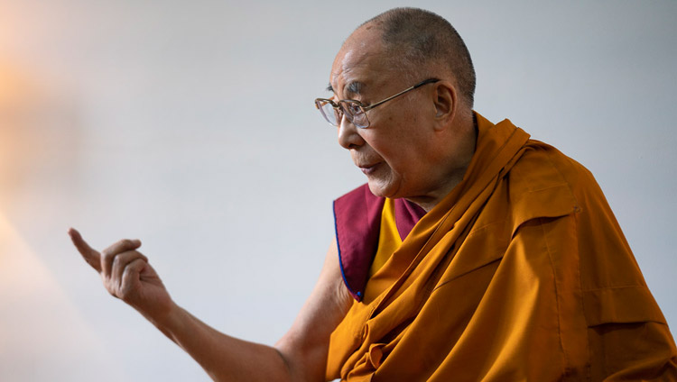 His Holiness the Dalai Lama speaking with members of the media at his hotel in Kargil, Ladakh, J&K, India on July 26, 2018. Photo by Tenzin Choejor