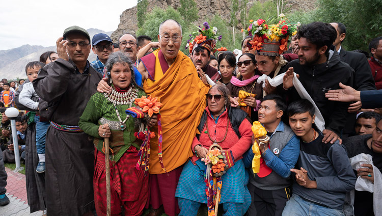 His Holiness the Dalai Lama with Buddhists from Kargil, Ladakh, J&K, India on July 26, 2018. Photo by Tenzin Choejor His Holiness the Dalai Lama with Buddhists from Kargil, Ladakh, J&K, India on July 26, 2018. Photo by Tenzin Choejor
