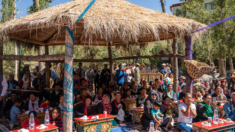 Members of the gathering listening to His Holiness the Dalai Lama speaking at the inauguration ceremony of the park at Juma Bagh in Leh, Ladakh, J&K, India on August 3, 2018. Photo by Tenzin Choejor