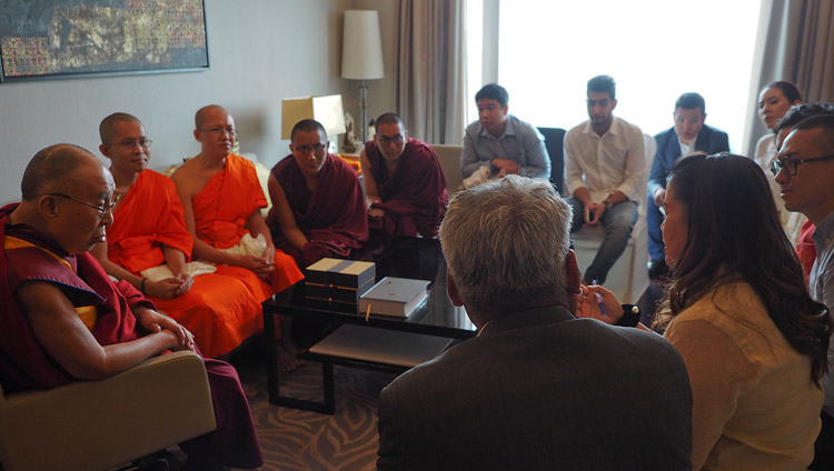 His Holiness the Dalai Lama meeting with members of a a Thai-Tibetan Exchange Program in New Delhi, India on August 5, 2018. Photo by Jeremy Russell