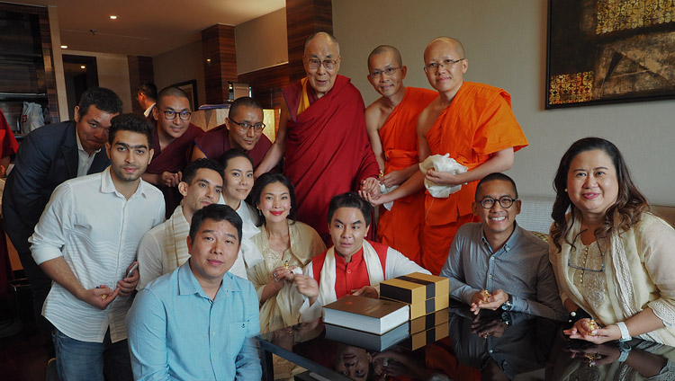 His Holiness the Dalai Lama with members of a a Thai-Tibetan Exchange Program after their meeting in New Delhi, India on August 5, 2018. Photo by Jeremy Russell