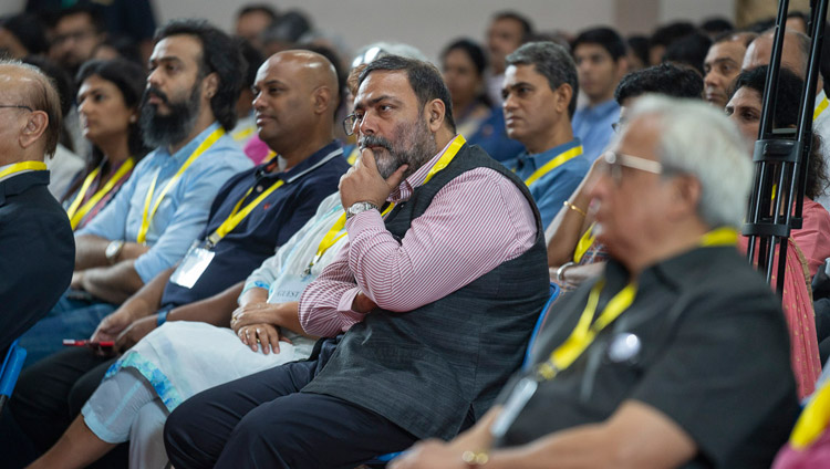 Members of the audience listening to His Holiness the Dalai Lama's talk at the Goa Institute of Management in Sanquelim, Goa, India on August 8, 2018. Photo by Tenzin Choejor