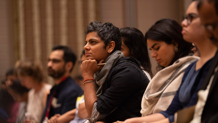 Members of the audience listening to His Holiness the Dalai Lama during his talk in Bengaluru, Karnataka, India on August 11, 2018. Photo by Tenzin Choejor