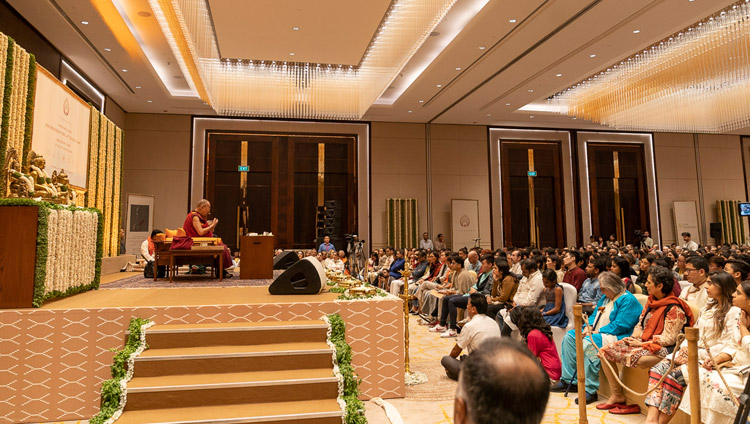 A view of the stage at the Conrad Hotel ballroom during His Holiness the Dalai Lama's talk in Bengaluru, Karnataka, India on August 12, 2018. Photo by Tenzin Choejor