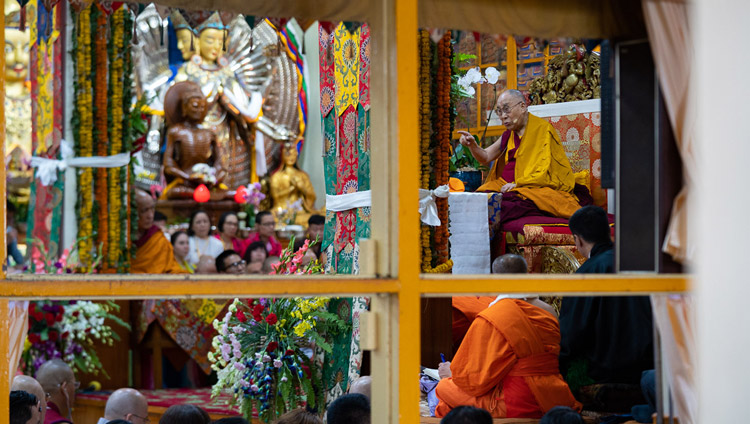 A view from outside the Main Tibetan Temple during His Holiness the Dalai Lama's teaching in Dharamsala, HP, India on September 4, 2018. Photo by Tenzin Choejor