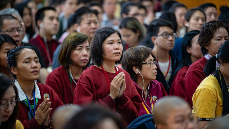Members of the audience listening to His Holiness the Dalai Lama during the third day of his teachings at the Main Tibetan Temple in Dharamsala, HP, India on September 6, 2018. Photo by Tenzin Choejor Members of the audience listening to His Holiness the Dalai Lama during the third day of his teachings at the Main Tibetan Temple in Dharamsala, HP, India on September 6, 2018. Photo by Tenzin Choejor