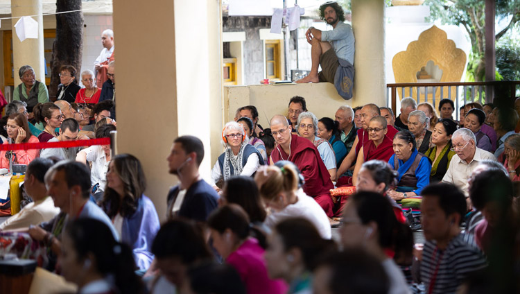 Some of the more than 6000 people listening to His Holiness the Dalai Lama's teaching at the Main Tibetan Temple in Dharamsala, HP, India on September 6, 2018. Photo by Lobsang Tsering Some of the more than 6000 people listening to His Holiness the Dalai Lama's teaching at the Main Tibetan Temple in Dharamsala, HP, India on September 6, 2018. Photo by Lobsang Tsering