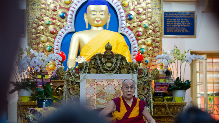 His Holiness the Dalai Lama answering question from the audience on the final day of his teachings for Buddhists from East and Southeast Asia at the Main Tibetan Temple in Dharamsala, HP, India on September 7, 2018. Photo by Lobsang Tsering