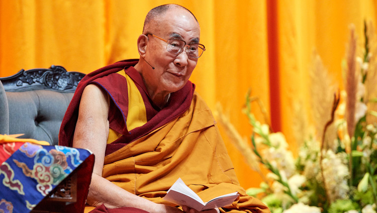 His Holiness the Dalai Lama during his teaching on 'Eight Verses for Training the Mind' in Rotterdam, the Netherlands on September 17, 2018. Photo by Olivier Adam