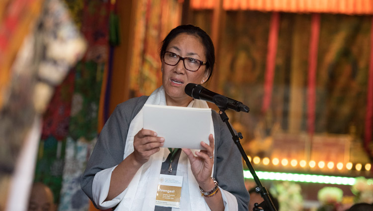 Dr Karma Dolma Lobsang, President of the Tibetan Institute Rikon (TIR) speaking at the ceremony commemorating the Institute's 50th anniversary in Rikon, Switzerland on September 21, 2018. Photo by Manuel Bauer