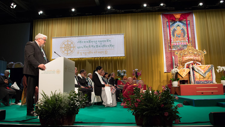 Mayor of Winterthur, Michael Kunzle, speaking at Tibet Institute Rikon's 50th Anniversary Celebration in Winterthur, Switzerland on September 22, 2018. Photo by Manuel Bauer