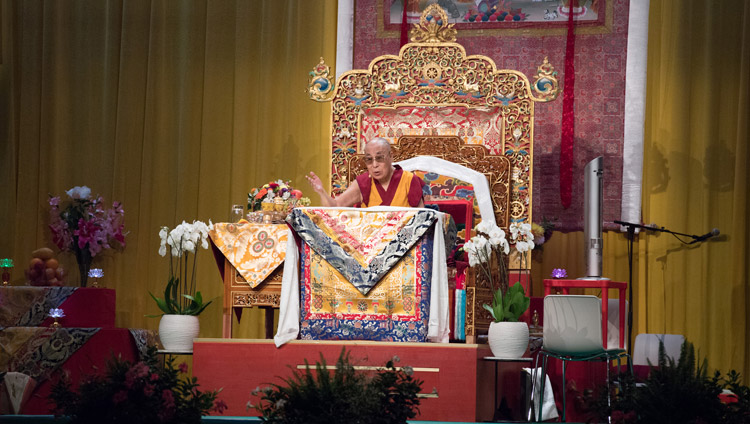 His Holiness the Dalai Lama addressing the audience at at Tibet Institute Rikon's 50th Anniversary Celebration in Winterthur, Switzerland on September 22, 2018. Photo by Manuel Bauer