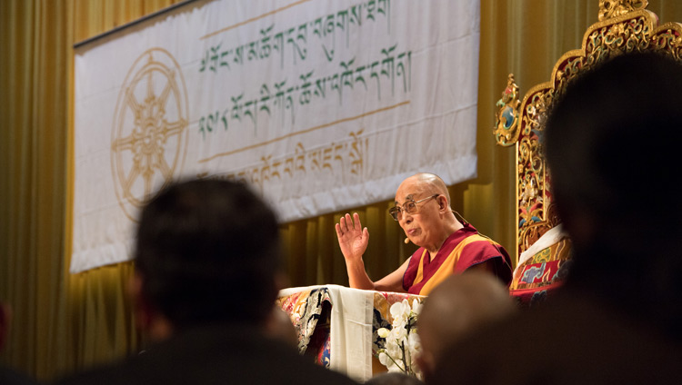His Holiness the Dalai Lama addressing the audience at at Tibet Institute Rikon's 50th Anniversary Celebration in Winterthur, Switzerland on September 22, 2018. Photo by Manuel Bauer
