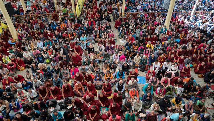 A view of the crowd sitting in the Main Tibetan Temple courtyard on the final day of His Holiness the Dalai Lama's teachings in Dharamsala, HP, India on October 6, 2018. Photo by Ven Tenzin Jamphel