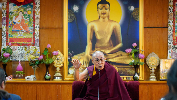 His Holiness the Dalai Lama addressing a group of students and their teachers from Indian high schools at his residence in Dharamsala, HP, India on October 30, 2018. Photo by Ven Tenzin Jamphel