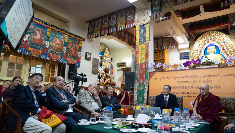 Prof Albert M Chang delivering his presentation on quantum transport on the second day of the Dialogue between His Holiness the Dalai Lama and Chinese Scientists on Quantum Effects at the Main Tibetan Temple in Dharamsala, HP, India on November 2, 2018. Photo by Ven Tenzin Jamphel