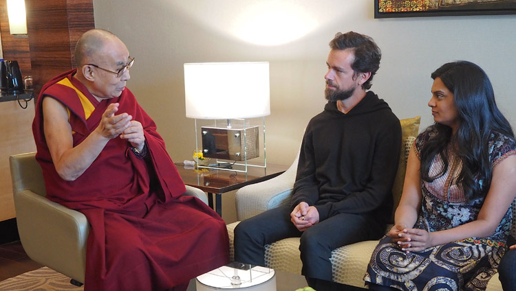 His Holiness the Dalai Lama and Jack Dorsey, the co-founder and CEO of Twitter, in New Delhi, India on November 10, 2018. Photo by Jeremy Russell