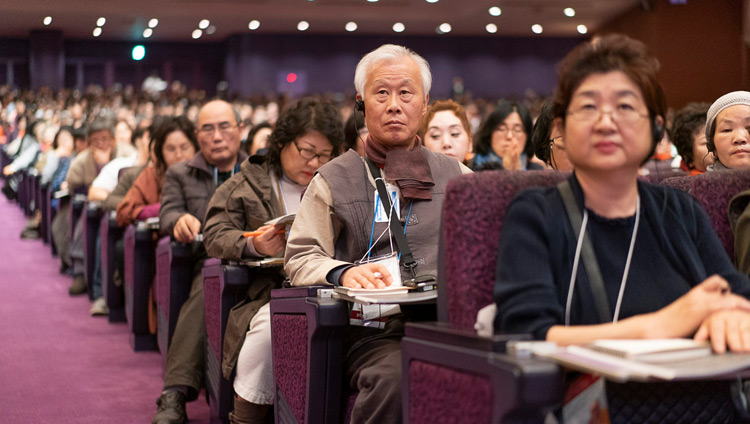 Some of the 5000 people listening to His Holiness the Dalai Lama on the first day of his teaching at the Pacifico Yokohama National Convention Hall in Yokohama, Japan on November 14, 2018. Photo by Tenzin Choejor