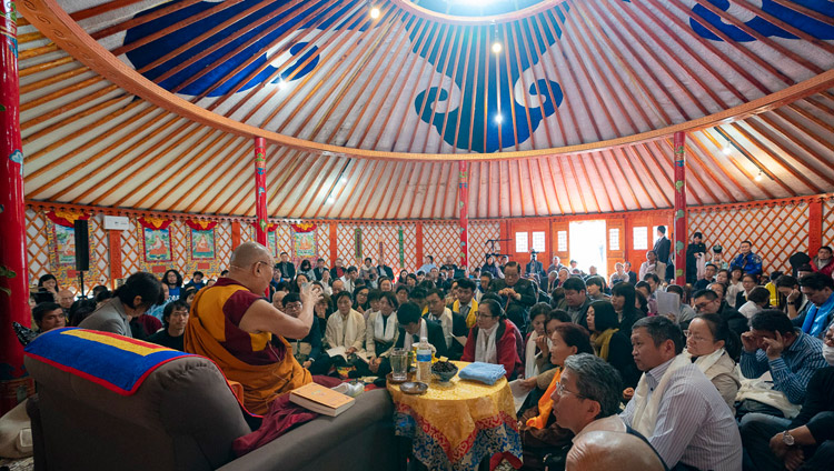 A view inside the Sherab Kyetsel Ling Institute temple that is in the form of a Mongolian tent during His Holiness the Dalai Lama's visit in Chiba, Japan on November 18, 2018. Photo by Tenzin Choejor A view inside the Sherab Kyetsel Ling Institute temple that is in the form of a Mongolian tent during His Holiness the Dalai Lama's visit in Chiba, Japan on November 18, 2018. Photo by Tenzin Choejor