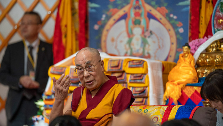 His Holiness the Dalai Lama addressing the gathering at the inauguration of Sherab Kyetsel Ling Institute in Chiba, Japan on November 18, 2018. Photo by Tenzin Choejor