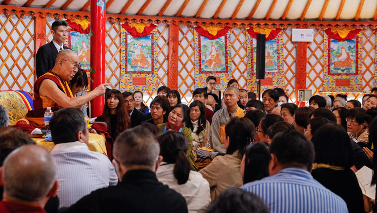 His Holiness the Dalai Lama speaking at the inauguration of Sherab Kyetsel Ling Institute in Chiba, Japan on November 18, 2018. Photo by Tenzin Jigme