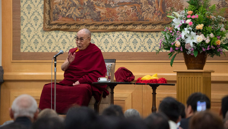 His Holiness the Dalai Lama speaking to over 300 Tibetans and Bhutanese in Tokyo, Japan on November 20, 2018. Photo by Tenzin Choejor His Holiness the Dalai Lama speaking to over 300 Tibetans and Bhutanese in Tokyo, Japan on November 20, 2018. Photo by Tenzin Choejor