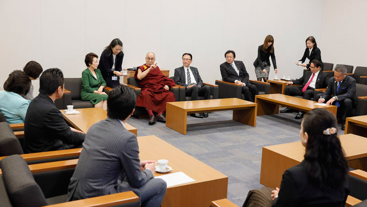 His Holiness the Dalai Lama informally meeting with members of the All Party Japanese Parliamentary Group for Tibet at the Japanese parliamentary complex in Tokyo, Japan on Novmeber 20, 2018. Photo by Tenzin Jigme His Holiness the Dalai Lama informally meeting with members of the All Party Japanese Parliamentary Group for Tibet at the Japanese parliamentary complex in Tokyo, Japan on Novmeber 20, 2018. Photo by Tenzin Jigme