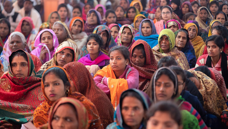 Members of the audience of over 40,000 listening to His Holiness the Dalai Lama on the second day of his teaching in Sankisa, UP, India on December 4, 2018. Photo by Lobsang Tsering