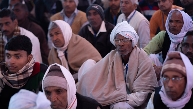 Members of the audience listening to His Holiness the Dalai Lama at the Youth Buddhist Society Ground in Sankisa, UP, India on December 5, 2018. Photo by Lobsang Tsering