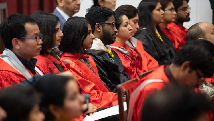 Students and faculty in the audience listening to His Holiness the Dalai Lama speaking at St Stephen's College Founder's Day celebration in New Delhi, India on December 7, 2018. Photo by Lobsang Tsering