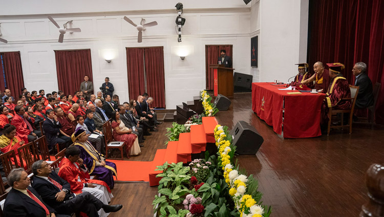 His Holiness the Dalai Lama speaking at St Stephen's College Founder's Day celebration in New Delhi, India on December 7, 2018. Photo by Lobsang Tsering