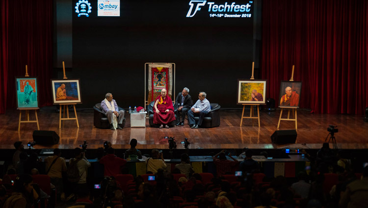 His Holiness the Dalai Lama speaking at the Indian Institute of Technology Bombay in Mumbai, India on December 14, 2018. Photo by Lobsang Tsering