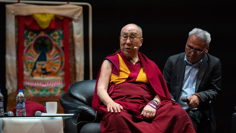 His Holiness the Dalai Lama addressing the audience of 2000, mostly students, at the Indian Institute of Technology Bombay in Mumbai, India on December 14, 2018. Photo by Lobsang Tsering His Holiness the Dalai Lama addressing the audience of 2000, mostly students, at the Indian Institute of Technology Bombay in Mumbai, India on December 14, 2018. Photo by Lobsang Tsering