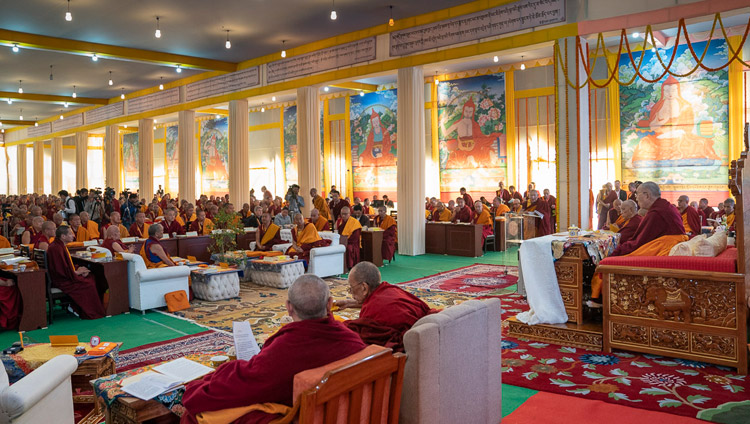 His Holiness the Dalai Lama addressing the Conference on Tsongkhapa's ‘Essence of True Eloquence’ in Bodhgaya, Bihar, India on December 19, 2018. Photo by Lobsang Tsering