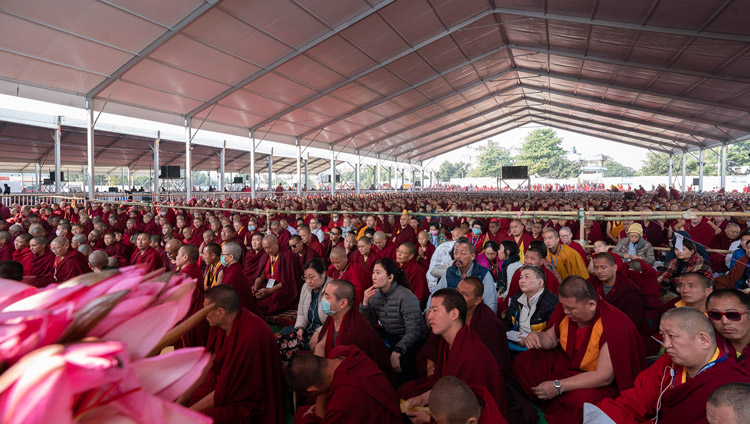 A view of the almost 15,000 people attending His Holiness the Dalai Lama's teaching at the Kalachakra Ground in Bodhgaya, Bihar, India on December 24, 2018. Photo by Lobsang Tsering