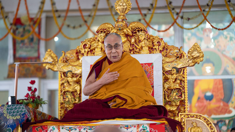 His Holiness the Dalai Lama addressing the crowd of more than 16,000 at the Kalachakra Ground in Bodhgaya, Bihar, India on December 30, 2018. Photo by Lobsang Tsering