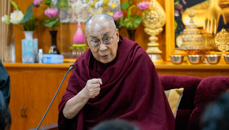 His Holiness the Dalai Lama addressing a group of Indian scholars at his residence in Dharamsala, HP, India on January 24, 2019. Photo by Ven Tenzin Jamphel