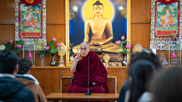 His Holiness the Dalai Lama addressing students and staff members of Kivunim, a gap year program for North American High School graduates based in Jerusalem at his residence in Dharamsala, HP, India on January 28, 2019. Photo by Tenzin Choejor