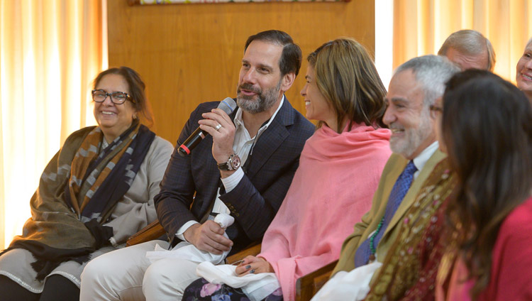 A member of the audience asking His Holiness the Dalai Lama a question during their meeting at his residence in Dharamsala, HP, India on February 11, 2019. Photo by Tenzin Choejor