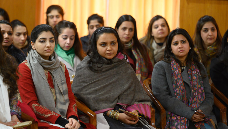 Members of the Young FICCI Ladies Organisation listening to His Holiness the Dalai Lama at his residence in Dharamsala, HP, India on February 18, 2019. Photo by Tenzin Choejor