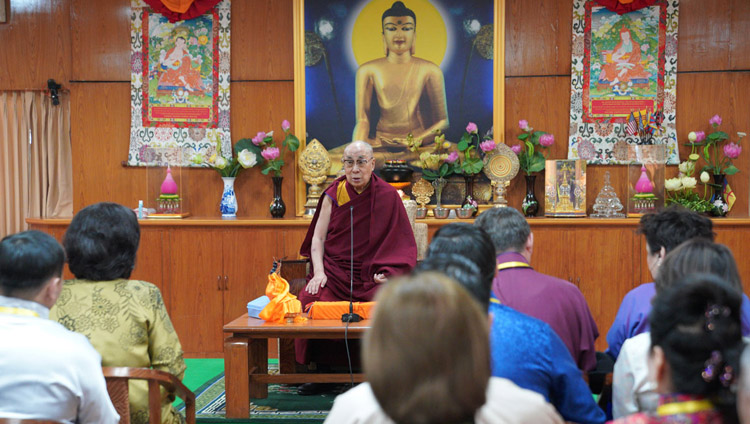 His Holiness the Dalai Lama speaking to a group of young professionals from Mongolia at his residence in Dharamsala, HP, India on March 25, 2019. Photo by Tenzin Choejor