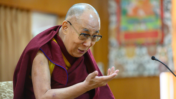 His Holiness the Dalai Lama speaking to members of Club 1880 from Singapore at his residence in Dharamsala, HP, India on March 27, 2019. Photo by Tenzin Choejor