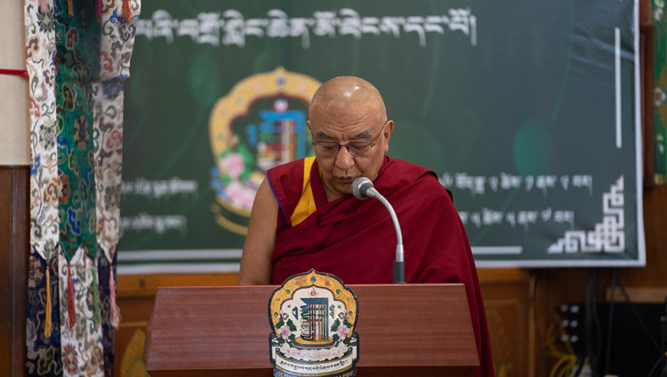 The Abbot of Namgyal Monastery, Thomtog Rinpoché, welcoming His Holiness the Dalai Lama to the First Conference on Kalachakra at the Kalachakra Temple in Dharamsala, HP, India on May 5, 2019. Photo by Tenzin Choejor