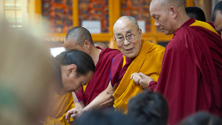 His Holiness the Dalai Lama arriving at the Main Tibetan Temple for the second day of his teachings in Dharamsala, HP, India on May 11, 2019. Photo by Lobsang Tsering