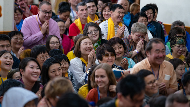 Members of the audience listening to His Holiness the Dalai Lama as he concludes the final day of teachings requested by Russian Buddhists at the Main Tibetan Temple in Dharamsala, HP, India on May 12, 2019. Photo by Lobsang Tsering