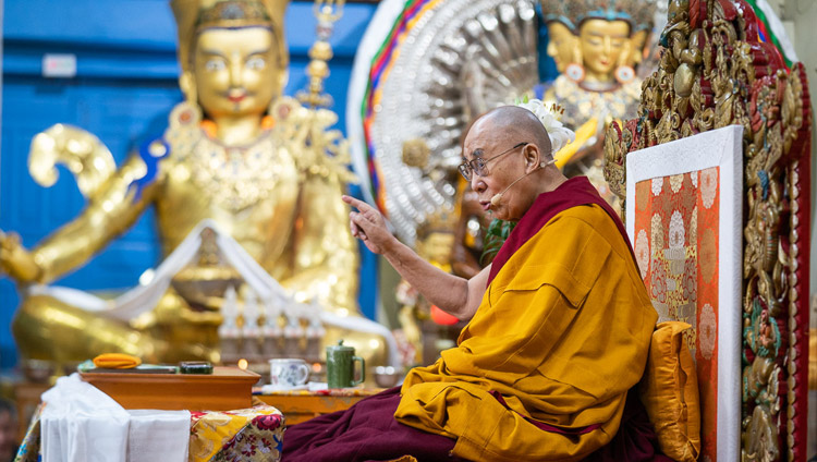 His Holiness the Dalai Lama during his teaching for young Tibetans at the Main Tibetan Temple in Dharamsala, HP, India on June 3, 2019. Photo by Tenzin Choejor