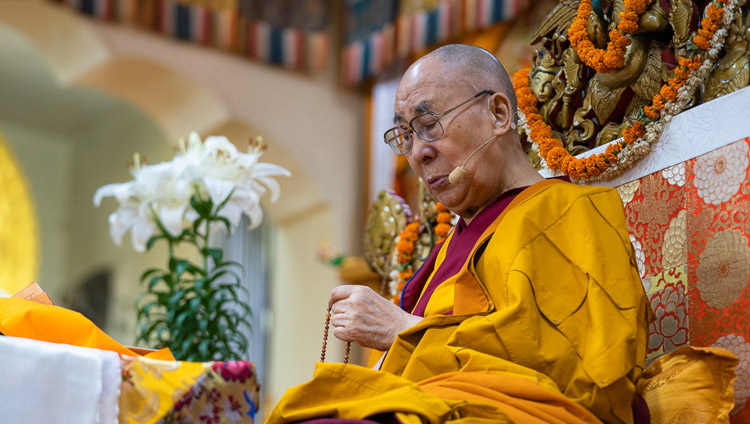 His Holiness the Dalai Lama undertaking preparations for giving the Avalokiteshvara Empowerment at the Main Tibetan Temple in Dharamsala, HP, India on June 5, 2019. Photo by Tenzin Choejor