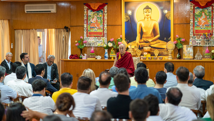 His Holiness the Dalai Lama addressing members of a group from Iran during their meeting at his residence in Dharamsala, HP, India on June 7, 2019. Photo by Tenzin Choejor